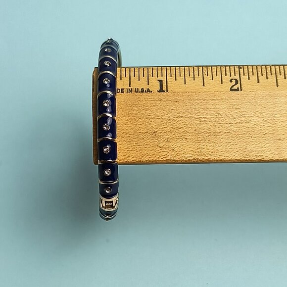 NORDSTROM Sequin Enamel Hinge Bangle Bracelet Clamper Navy Gold Tone Rhinestone - Picture 4 of 5